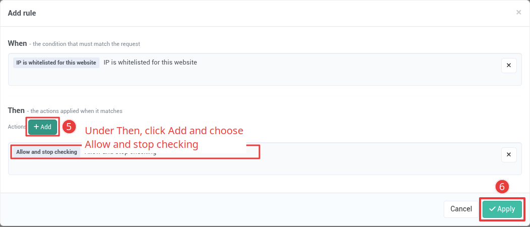 Adding Allow and stop checking, then Apply