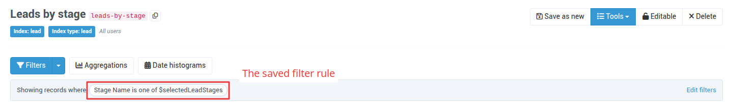 Filter summary: Stage Name is one of $selectedLeadStages