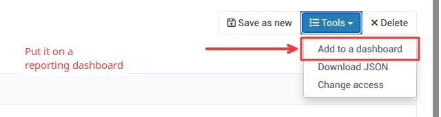 The Tools menu with Add to a dashboard highlighted