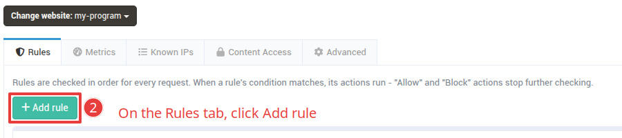 The Add rule button on the Rules tab