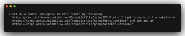 Claude Code with the setup prompt typed in, naming a website and an app to work on