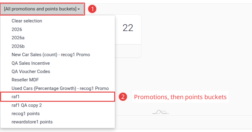The Reward Selector dropdown open on a website page