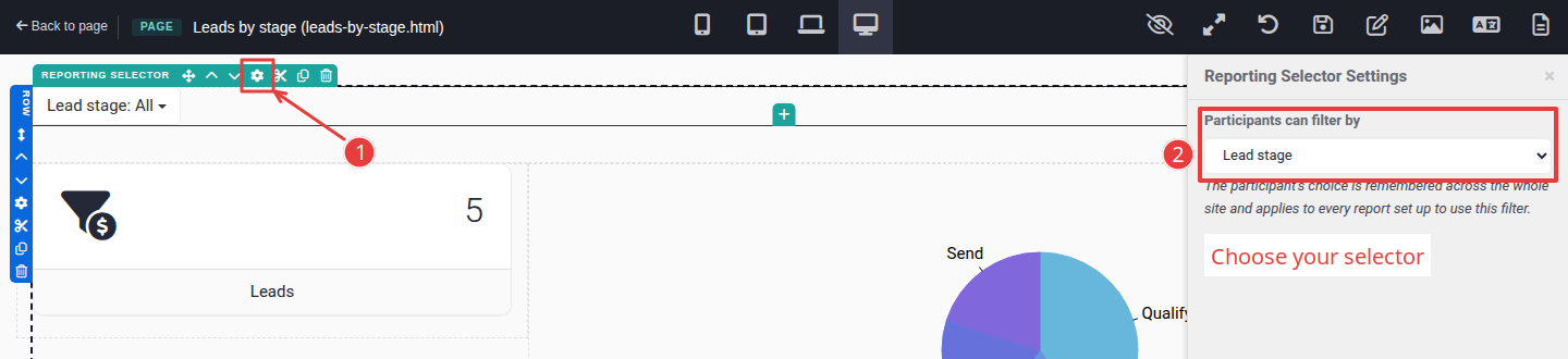 Reporting Selector settings with Lead stage chosen