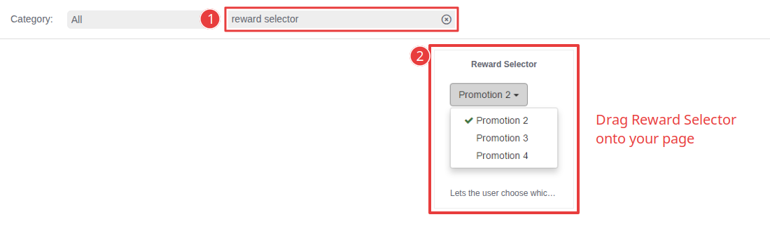 Searching for the Reward Selector in the component picker