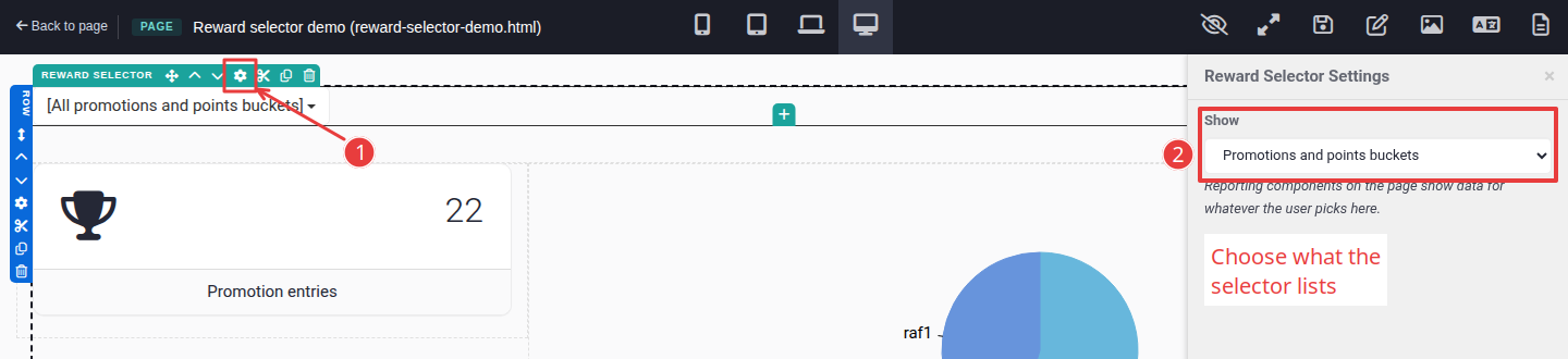 Reward Selector settings panel with the Show option