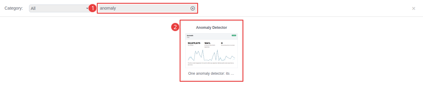 The content editor's component picker, filtered to anomaly, showing the Anomaly Detector component
