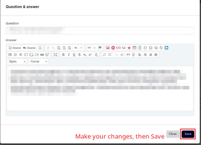 The Question & answer window, with the Save button marked